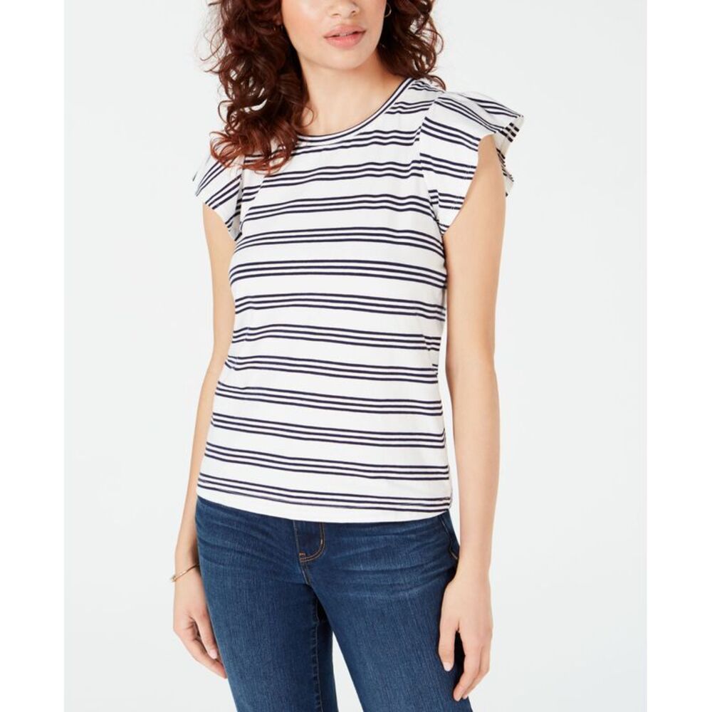 Maison Jules Striped Flutter Sleeve Top
